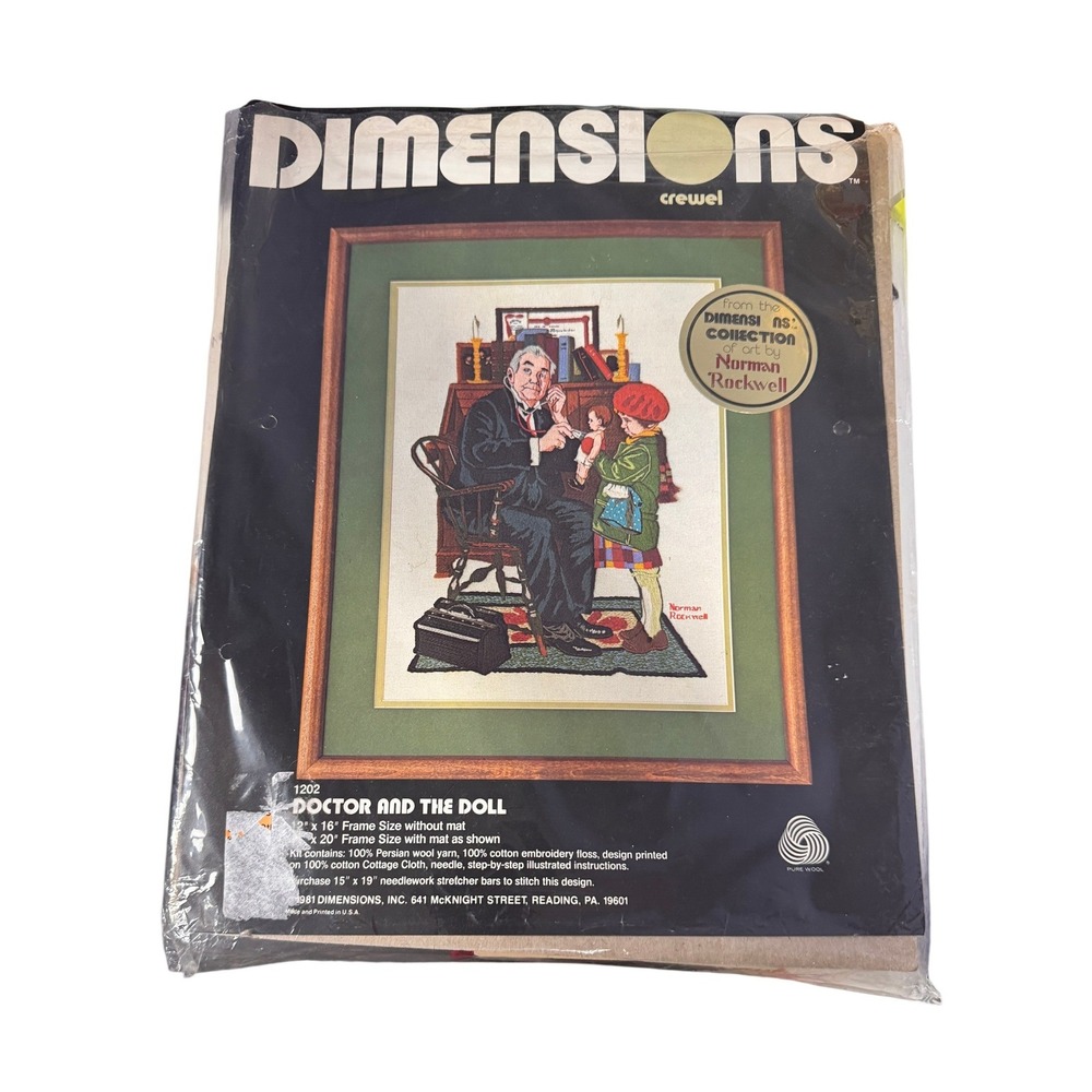 Vintage 1981 Dimensions Norman Rockwell Doctor and the Doll Crewel Kit 1202 NEW